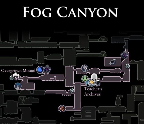 Размеченная карта Туманного Каньона в Hollow Knight
